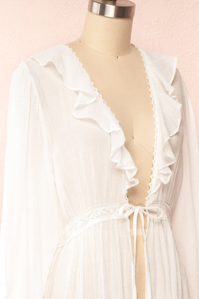 Hokulani White Kimono w/ Ruffles | Boutique 1861 side close up