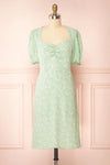 Hollbaek Green Floral Short Dress w/ Puffy Sleeves | Boutique 1861 front view
