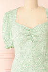Hollbaek Green Floral Short Dress w/ Puffy Sleeves | Boutique 1861 front close-up