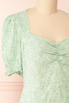 Hollbaek Green Floral Short Dress w/ Puffy Sleeves | Boutique 1861 side close-up