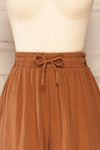 Hollie Cognac Textured Drawstring Pants | La petite garçonne front close-up