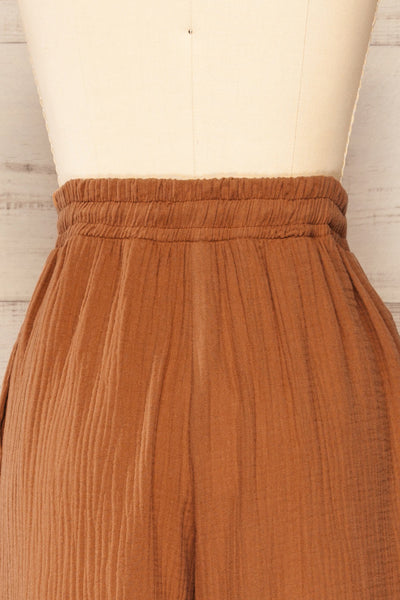 Hollie Cognac Textured Drawstring Pants | La petite garçonne back close-up