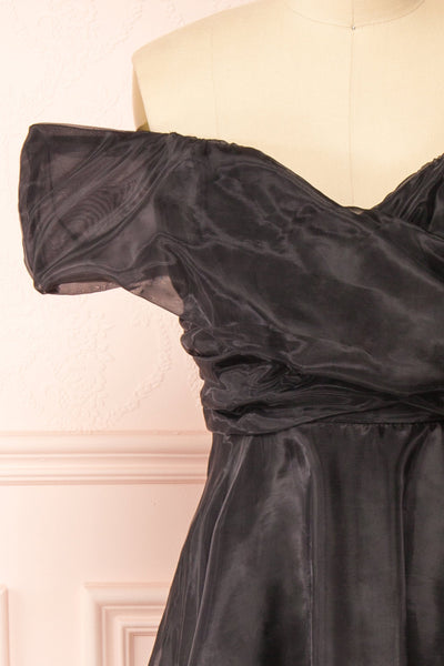 Holly Black Off-Shoulder Organza Midi Dress | Boutique 1861 front close-up