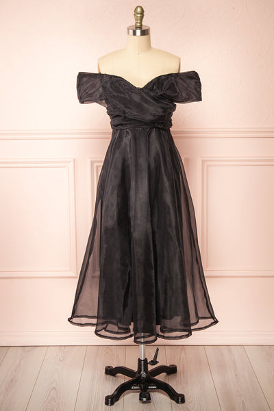 Yurtof Black-Beige Fitted Ruched Midi Dress