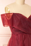 Holly Burgundy Off-Shoulder Organza Midi Dress | Boutique 1861 side close-up