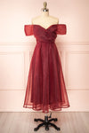 Holly Burgundy Off-Shoulder Organza Midi Dress | Boutique 1861 front view