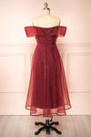 Holly Burgundy Off-Shoulder Organza Midi Dress | Boutique 1861 back view