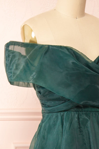 Holly Green Off-Shoulder Organza Midi Dress | Boutique 1861 side close-up