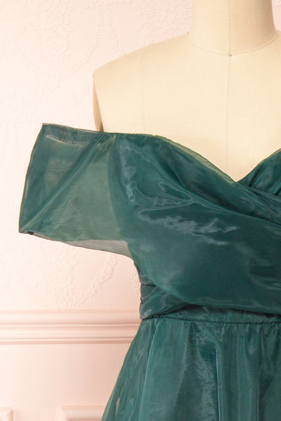 Holly Green Off-Shoulder Organza Midi Dress | Boutique 1861 front close-up