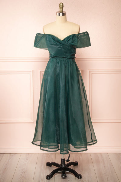 Holly Green Off-Shoulder Organza Midi Dress | Boutique 1861 front view