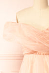 Holly Pink Off-Shoulder Organza Midi Dress | Boutique 1861 front close-up