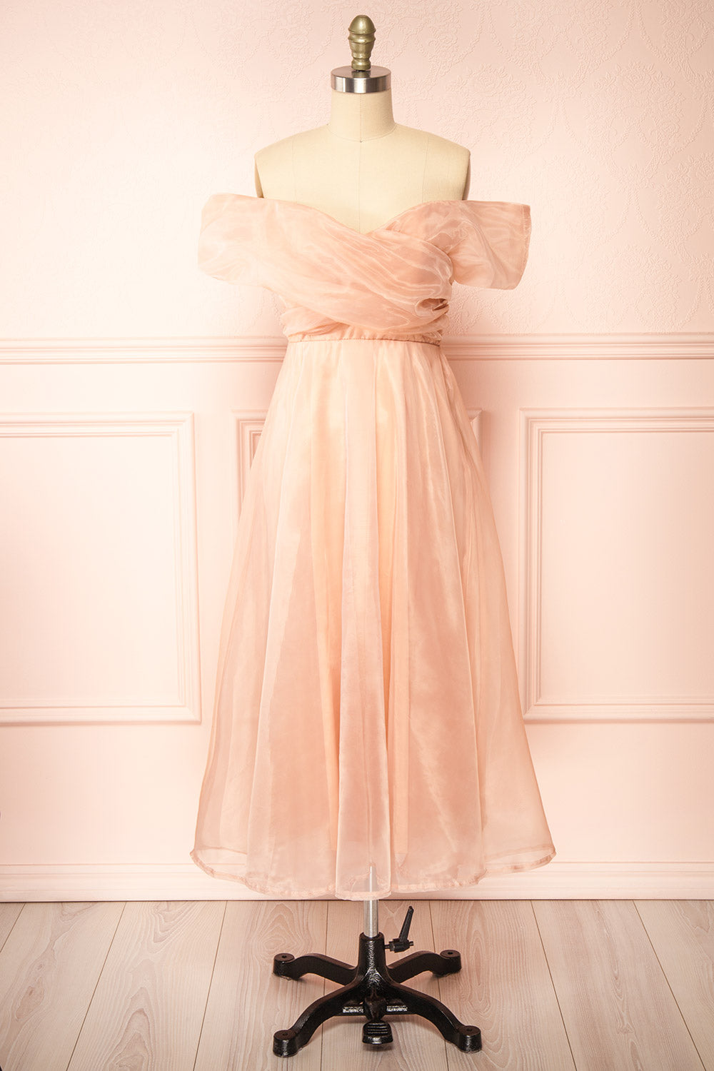 Holly Pink Off-Shoulder Organza Midi Dress | Boutique 1861 front view