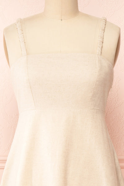 Honeyy Beige A-Line Laced Back Midi Dress | Boutique 1861 front close-up