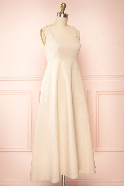 Honeyy Beige A-Line Laced Back Midi Dress | Boutique 1861 side view