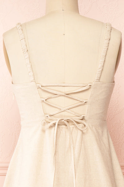 Honeyy Beige A-Line Laced Back Midi Dress | Boutique 1861 back close-up