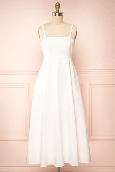 Honeyy Ivory A-Line Laced Back Midi Dress | Boutique 1861 front view