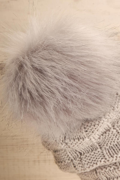 Honokaa Beige Knit Tuque with Faux-Fur Pompom back close-up | La Petite Garçonne