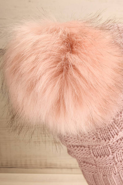 Honokaa Rose Pink Knit Tuque with Faux-Fur Pompom back close-up | La Petite Garçonne
