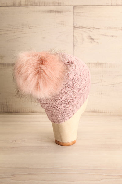 Honokaa Rose Pink Knit Tuque with Faux-Fur Pompom back view | La Petite Garçonne