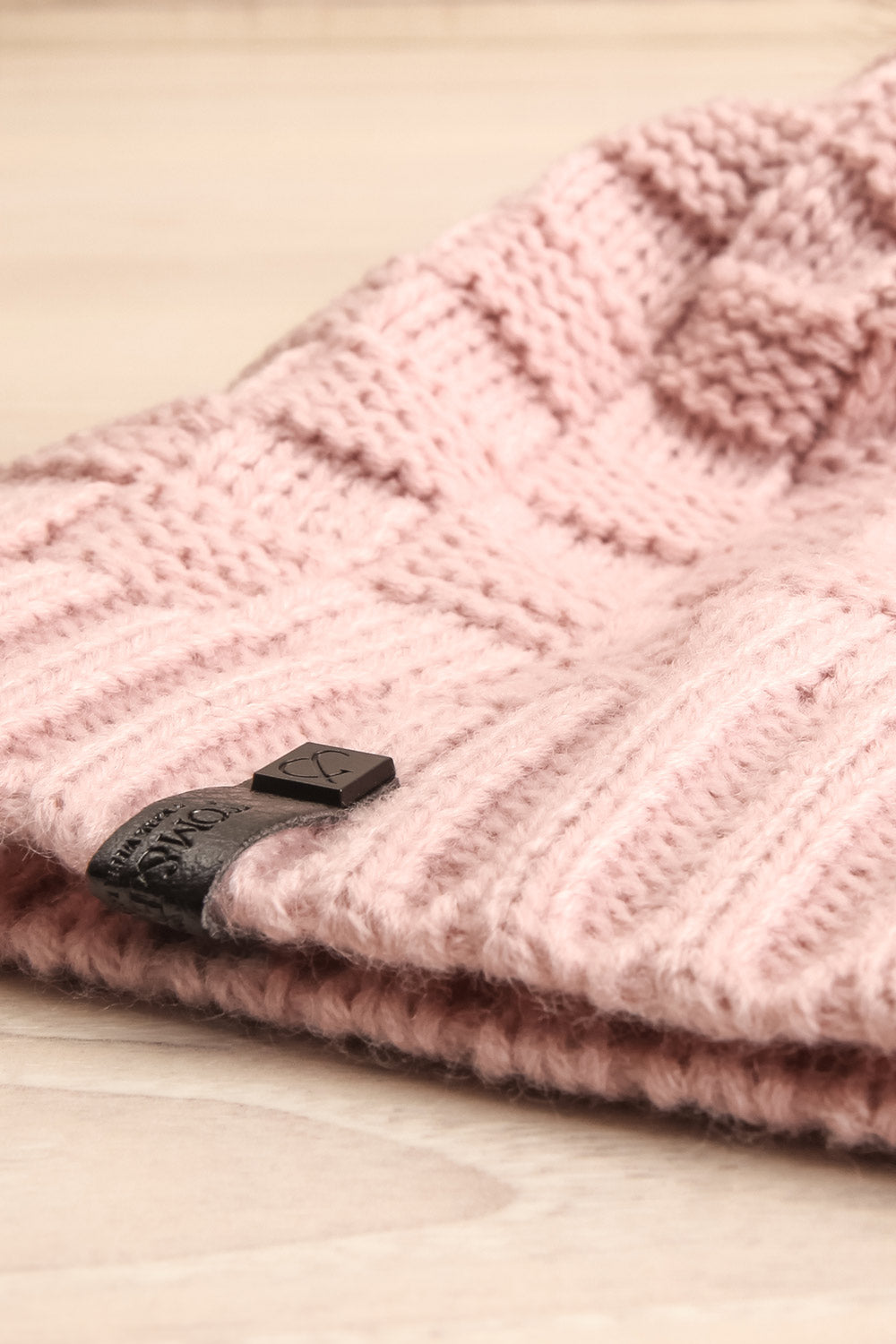 Honokaa Rose Pink Knit Tuque with Faux-Fur Pompom flat close-up | La Petite Garçonne