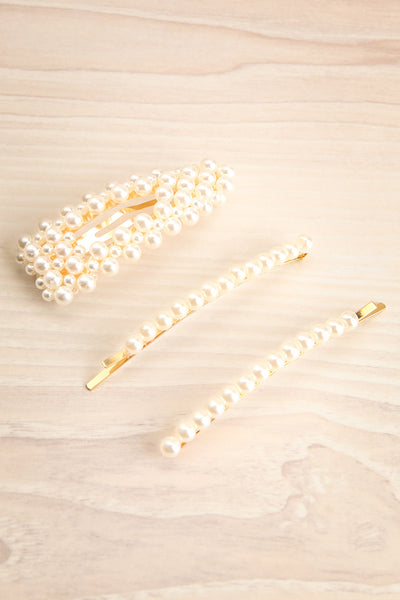 Horminelle Set of Golden Pearl Studded Barrettes | La Petite Garçonne