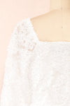 Hortensia White Short Dress w/ Floral Embroidery | Boutique 1861 back close-up