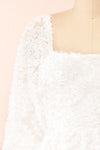 Hortensia White Short Dress w/ Floral Embroidery | Boutique 1861 front close-up