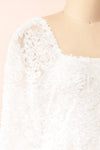 Hortensia White Short Dress w/ Floral Embroidery | Boutique 1861 side close-up