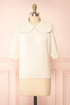 Houria Beige Peter Pan Collar Top w/ Puff Sleeves | Boutique 1861 front view