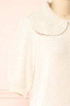 Houria Beige Peter Pan Collar Top w/ Puff Sleeves | Boutique 1861 side close-up