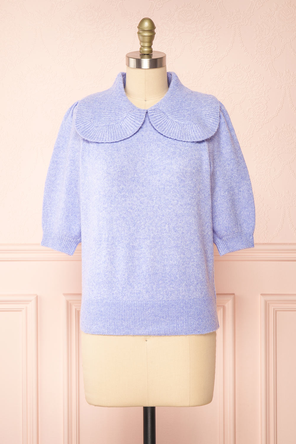 Houria Lavander Peter Pan Collar Top w/ Puff Sleeves | Boutique 1861 front view