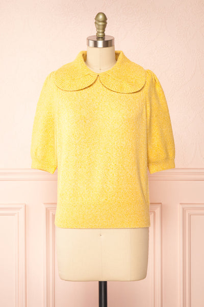 Houria Yellow Peter Pan Collar Top w/ Puff Sleeves | Boutique 1861 front view
