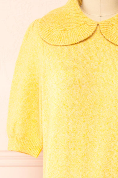 Houria Yellow Peter Pan Collar Top w/ Puff Sleeves | Boutique 1861 front close-up