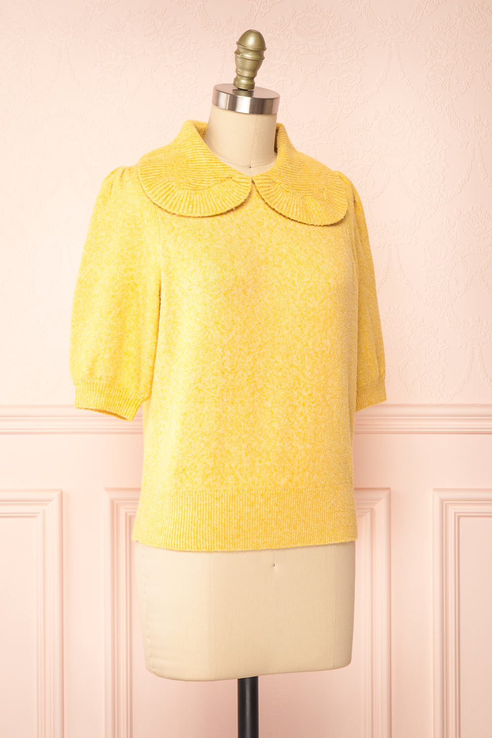 Houria Yellow Peter Pan Collar Top w/ Puff Sleeves | Boutique 1861 side view