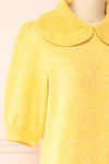 Houria Yellow Peter Pan Collar Top w/ Puff Sleeves | Boutique 1861 side close-up