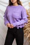 Huesca Purple Pompom Knitted Sweater | La petite garçonne  model