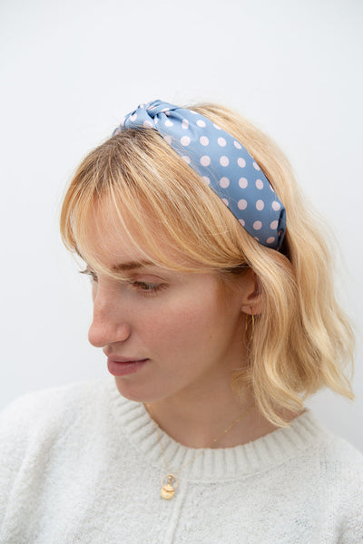 Husna Soleil Yellow & Grey Polka Dots Knotted Headband | Boutique 1861 model
