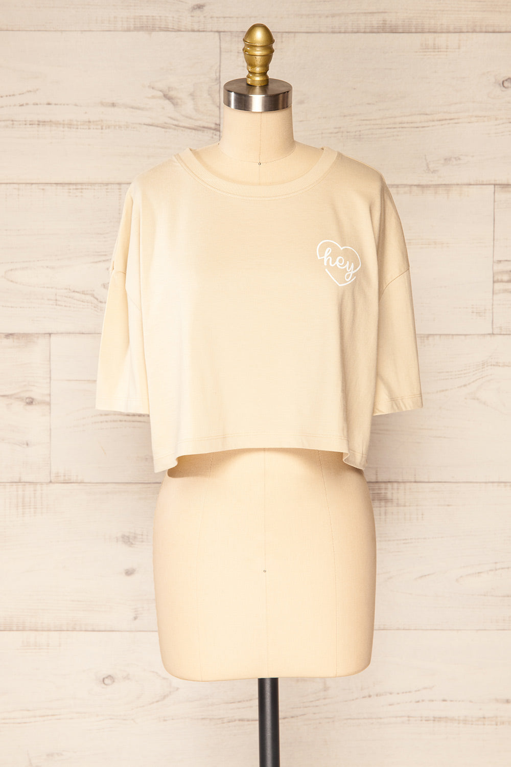 Huy Beige Cropped T-Shirt With Print | La petite garçonne front view 