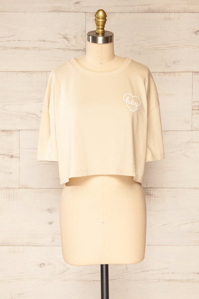 Huy Beige Cropped T-Shirt With Print | La petite garçonne front view