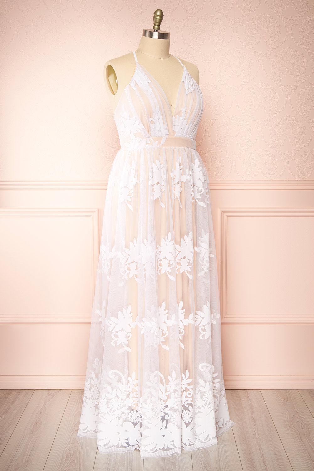 Hyade Beige Plus Size V-Neck Floral Maxi Dress | Boutique 1861 side view