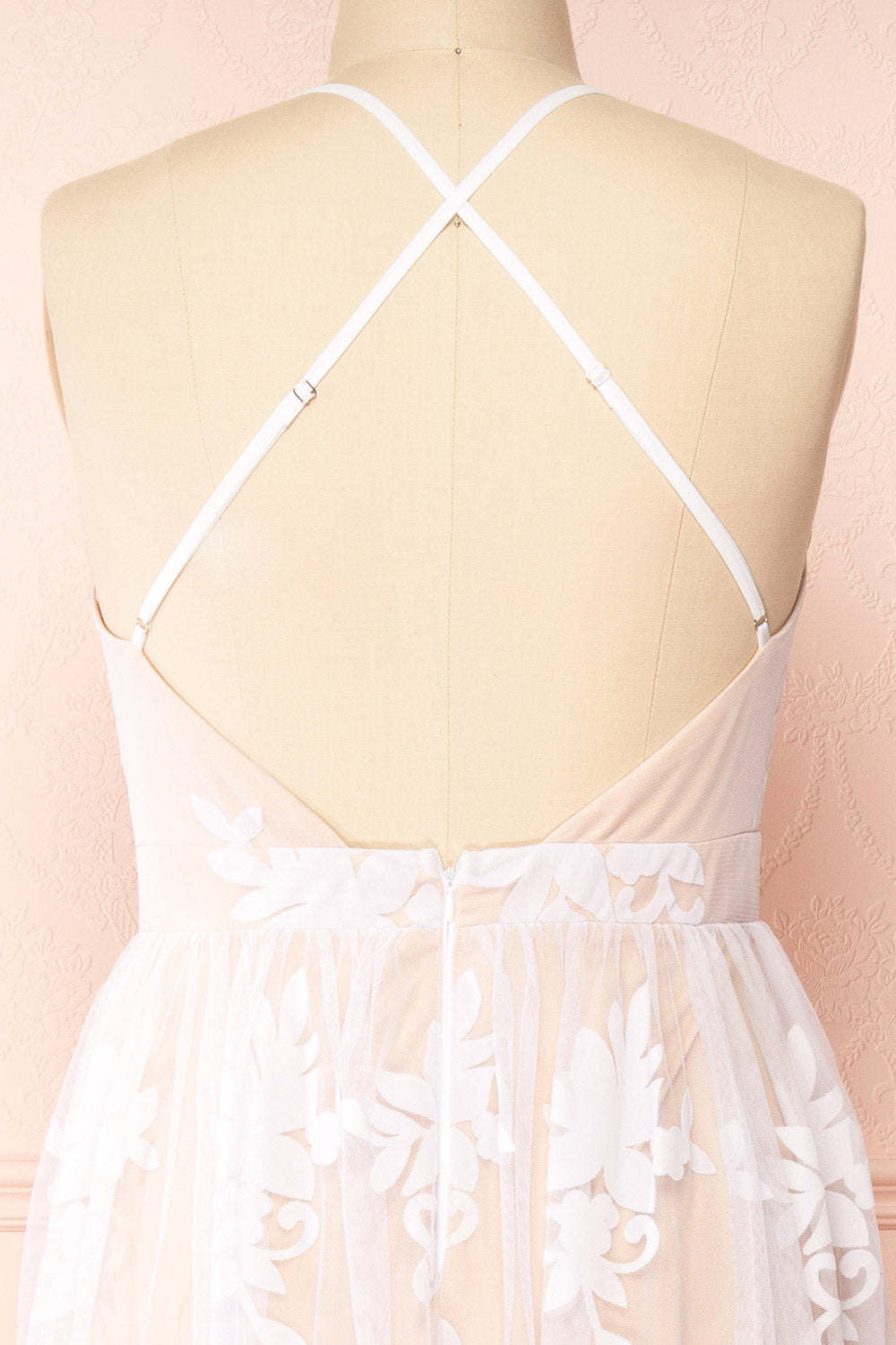 Hyade Beige Plus Size V-Neck Floral Maxi Dress | Boutique 1861 back close-up
