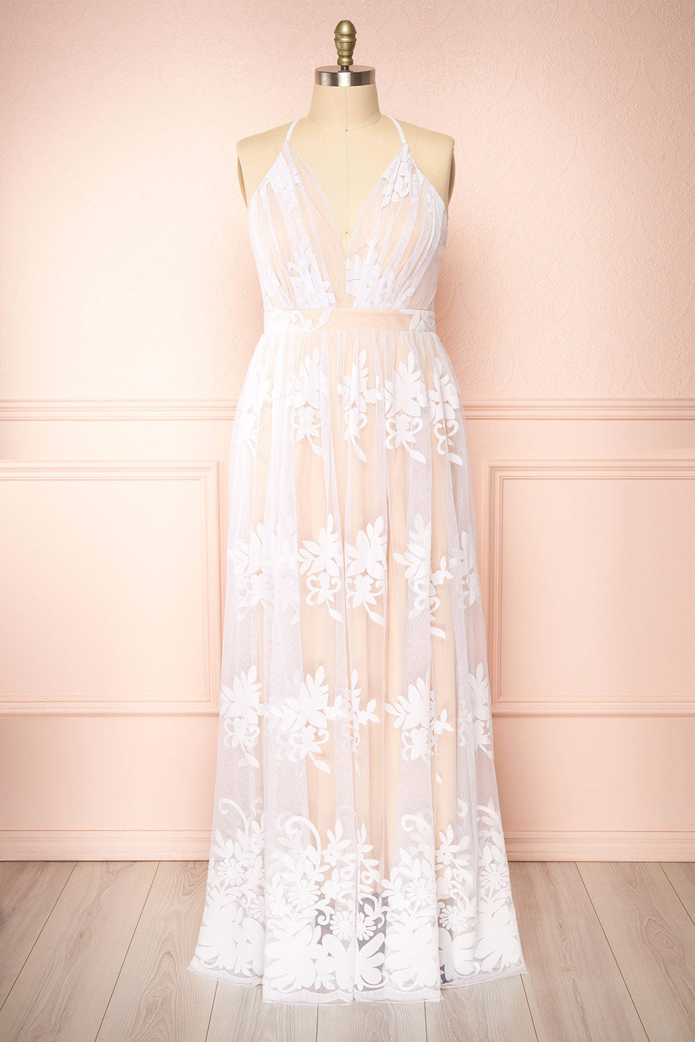 Hyade Beige Plus Size V-Neck Floral Maxi Dress | Boutique 1861