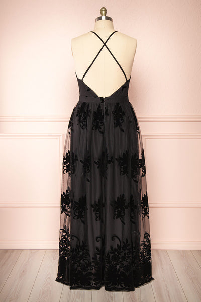 Hyade Black Plus Size V-Neck Floral Maxi Dress | Boutique 1861 back view