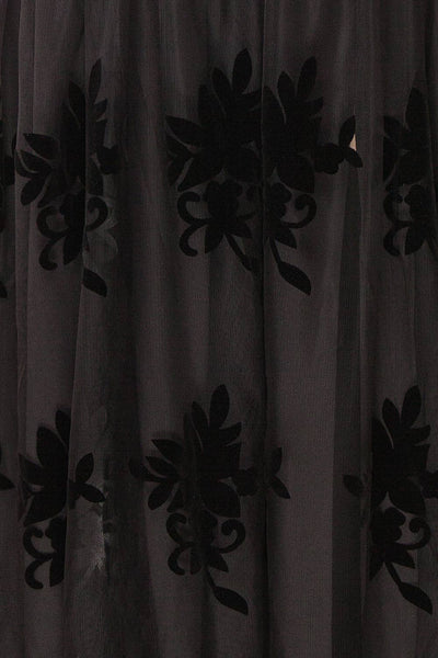 Hyade Black Plus Size V-Neck Floral Maxi Dress | Boutique 1861 fabric