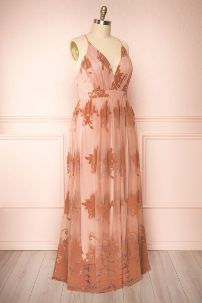 Hyade Blush Plus Size V-Neck Floral Maxi Dress | Boutique 1861 side view