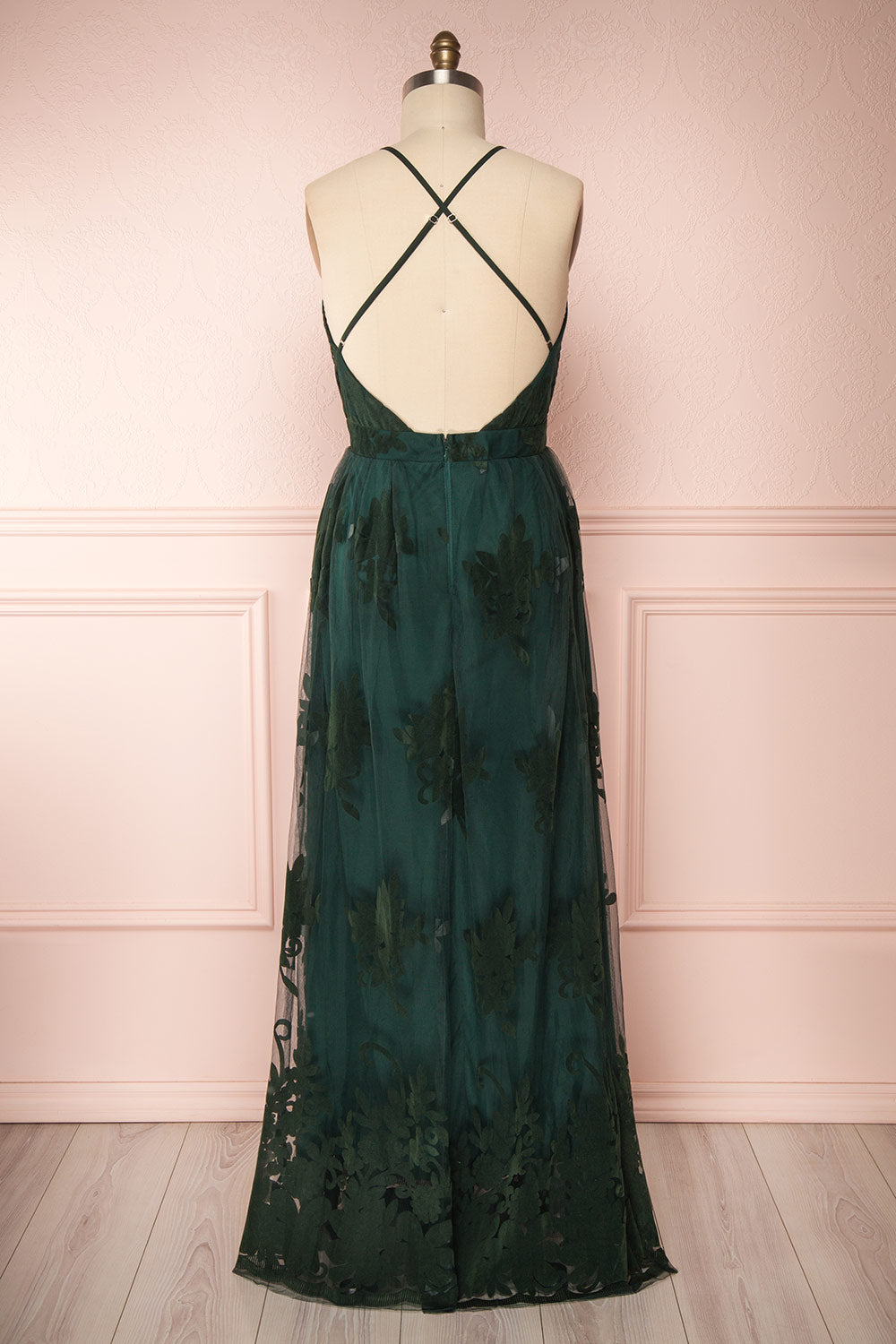 Hyade Green Mesh Plus Size Gown | Robe Maxi | Boutique 1861 back view 