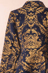 Hyleoroi Navy & Gold Jacquard Pleated Princess Coat | Boutique 1861 back close-up
