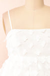 Hynd Tiered Short White Dress w/ Flowers | Boutique 1861 front close-up
