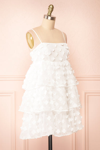 Hynd Tiered Short White Dress w/ Flowers | Boutique 1861 side view