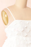 Hynd Tiered Short White Dress w/ Flowers | Boutique 1861 side close-up